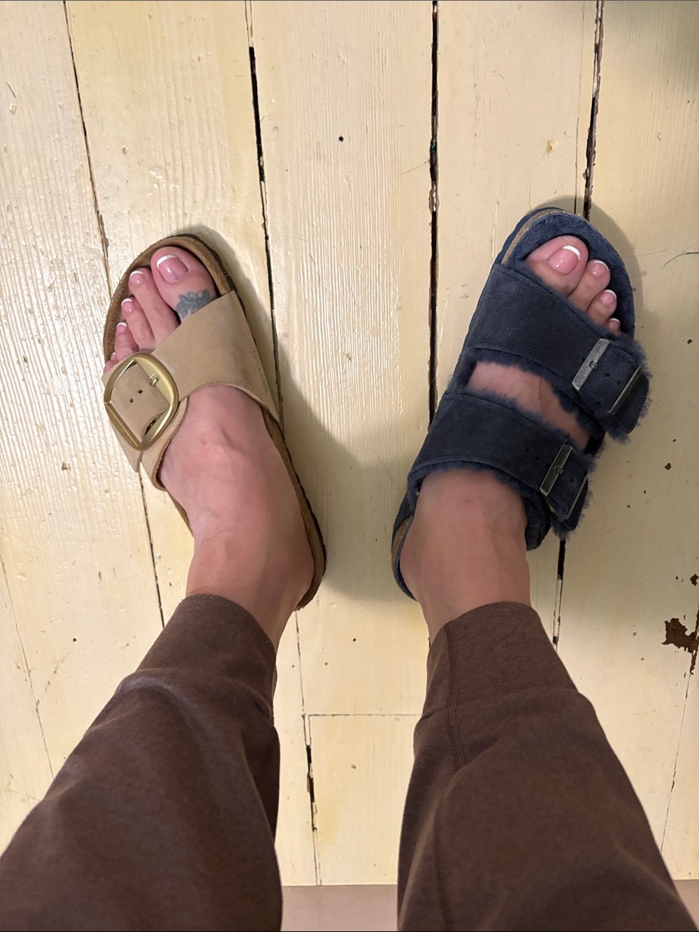 Birkenstock Navy Shearling Double-Strap Sandals - Picture 7 of 9